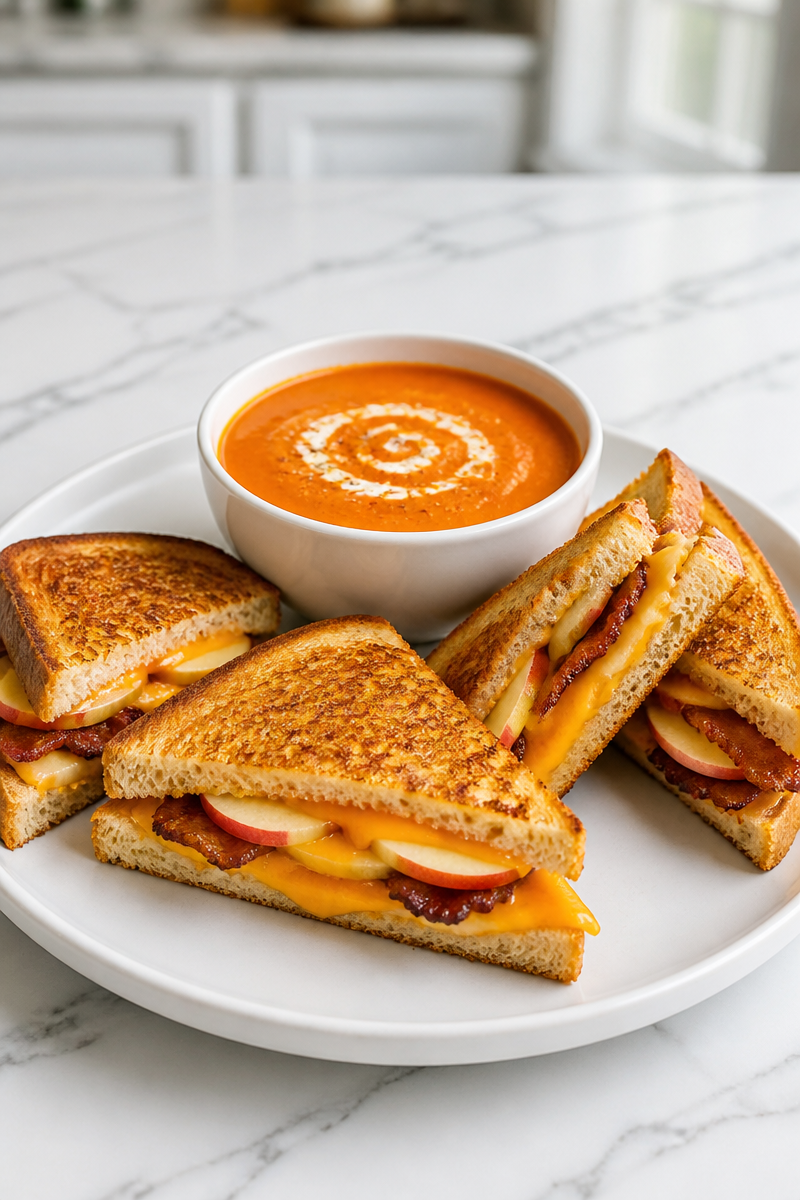 Grilled Cheese Apple Bacon Tomato Soup