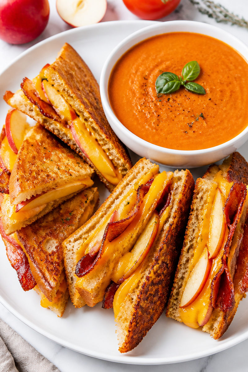 Grilled Cheese Apple Bacon Tomato Soup