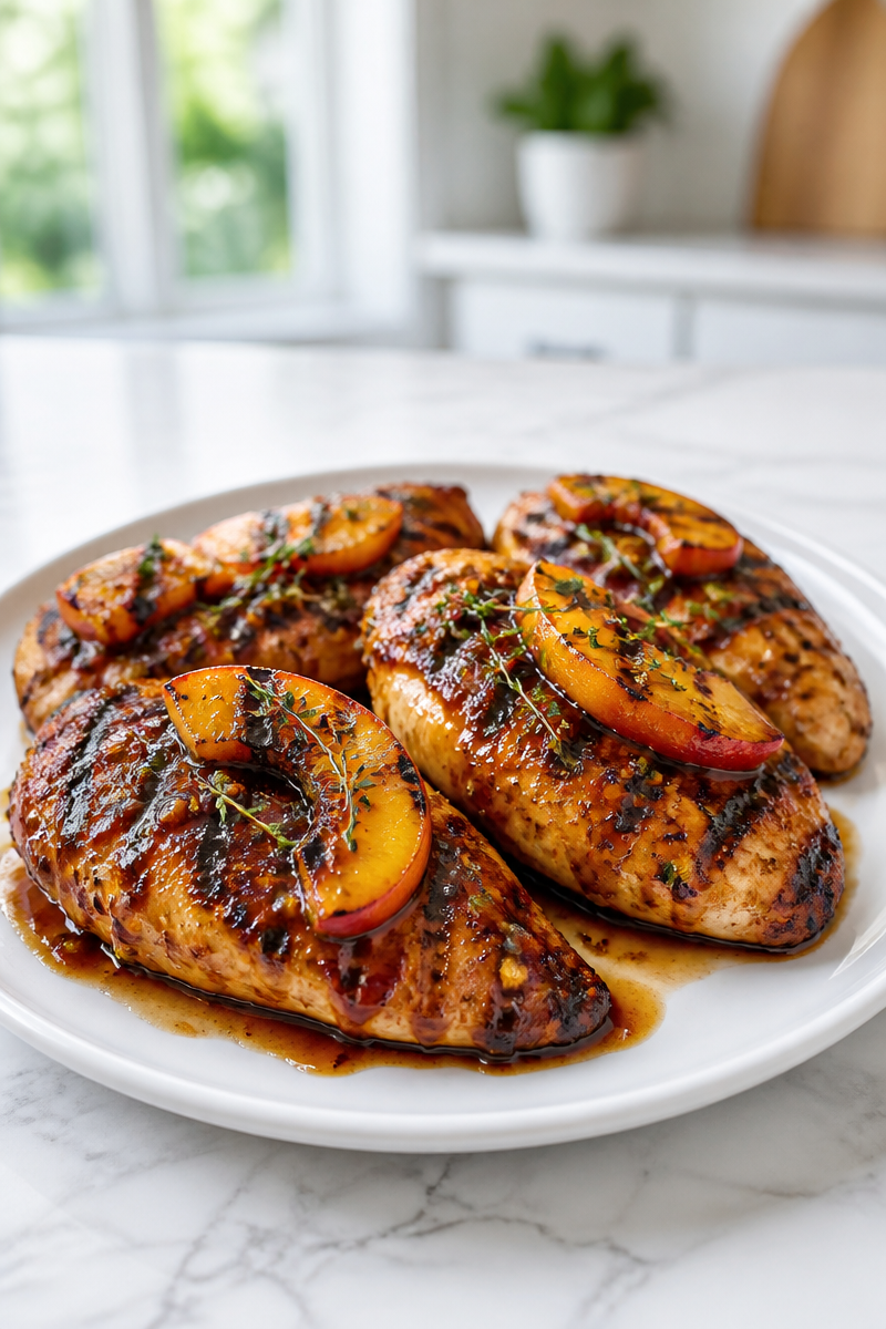 Grilled Peach Bourbon Glazed Chicken
