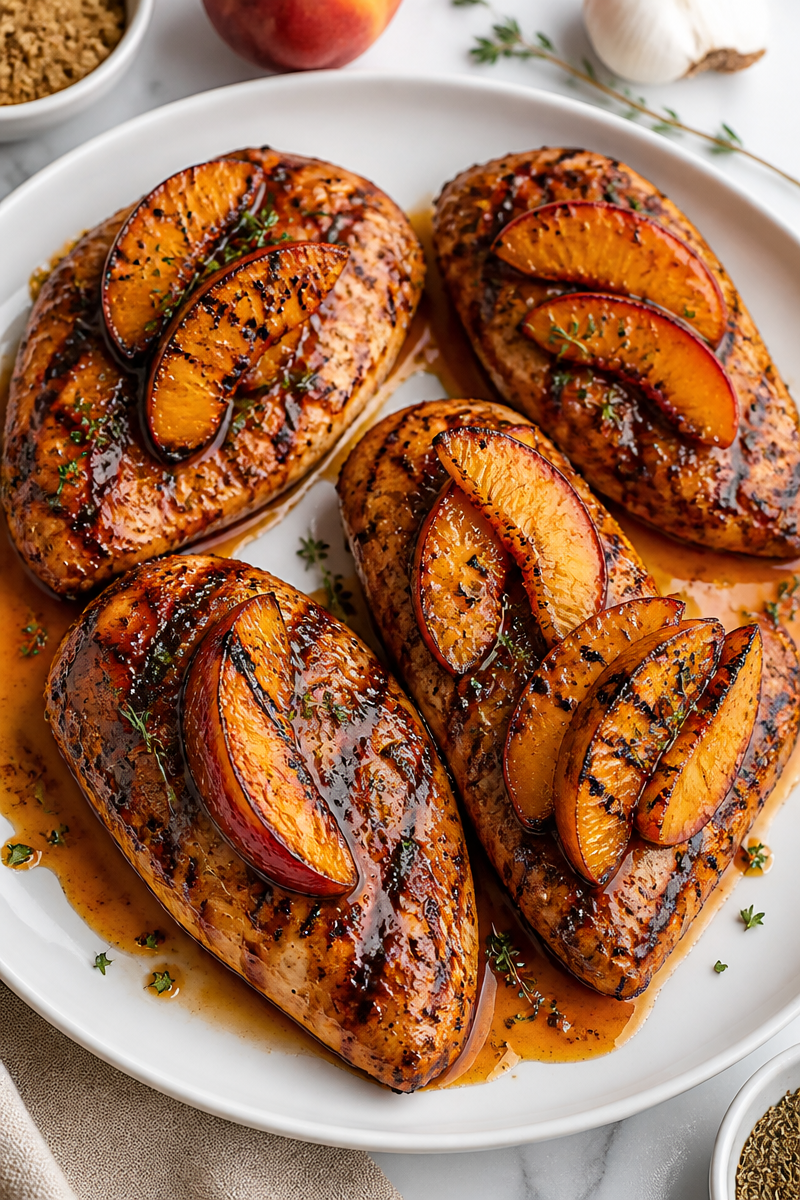 Grilled Peach Bourbon Glazed Chicken