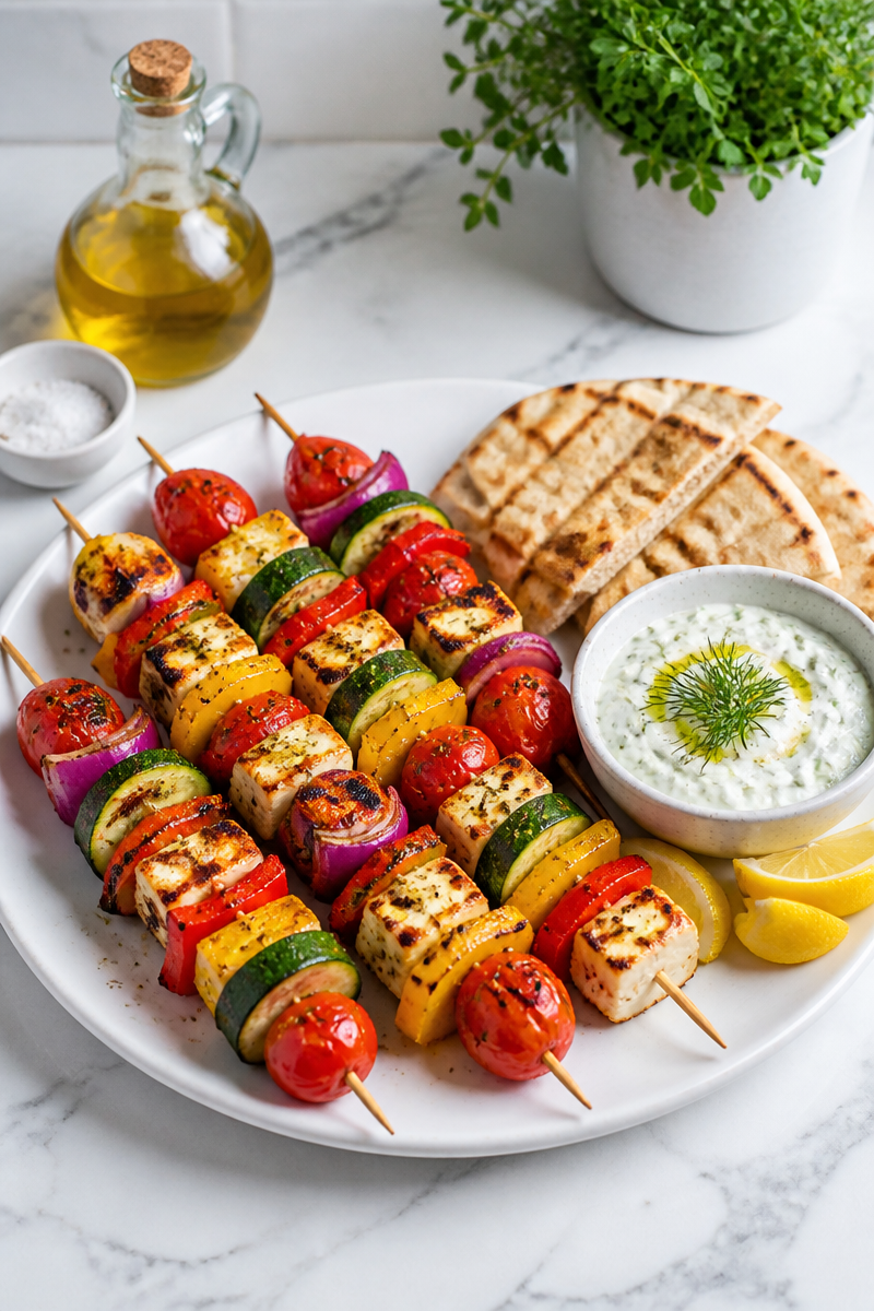 Grilled Vegetable Halloumi Skewer Platter Grilled Vegetable Halloumi Skewer Platter