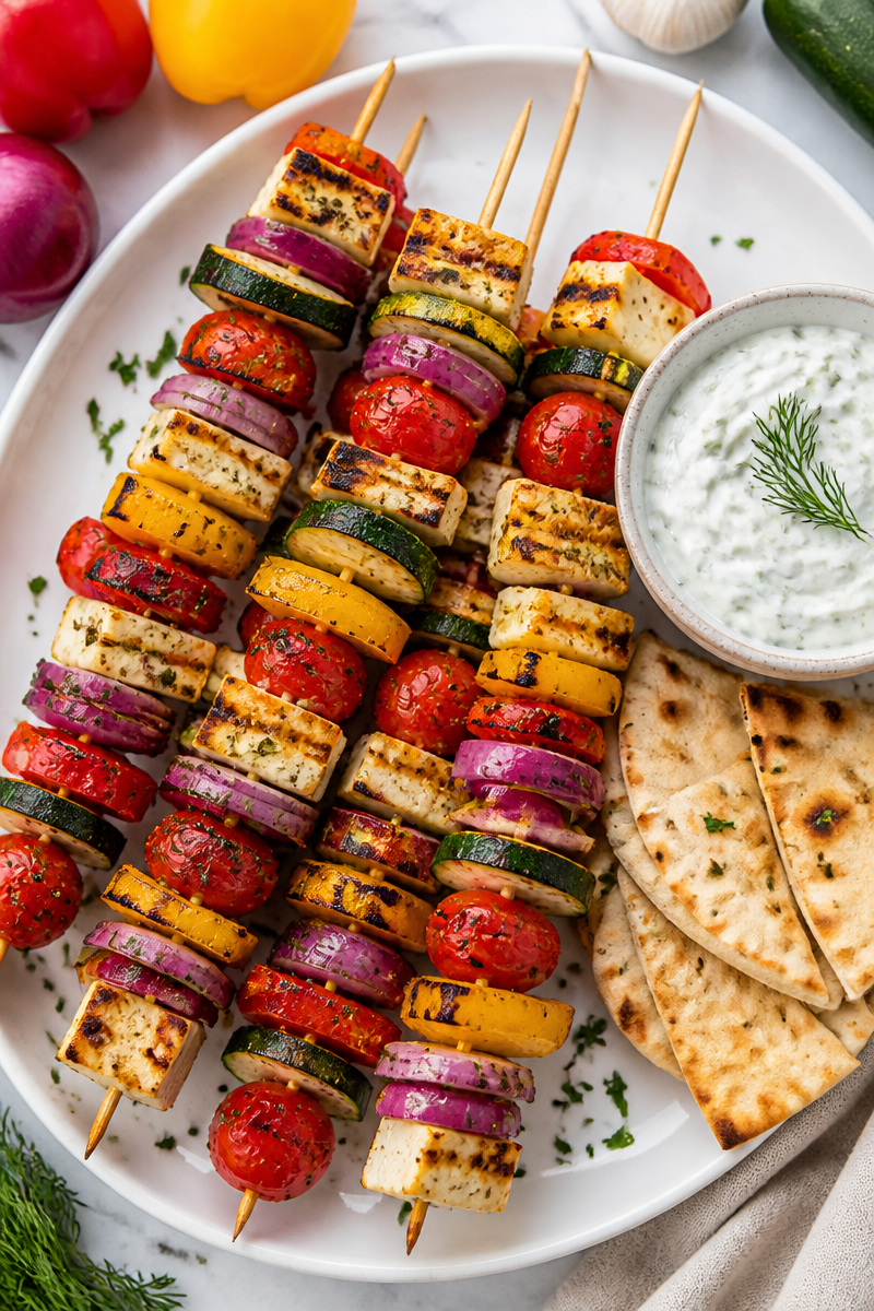 Grilled Vegetable Halloumi Skewer Platter Grilled Vegetable Halloumi Skewer Platter