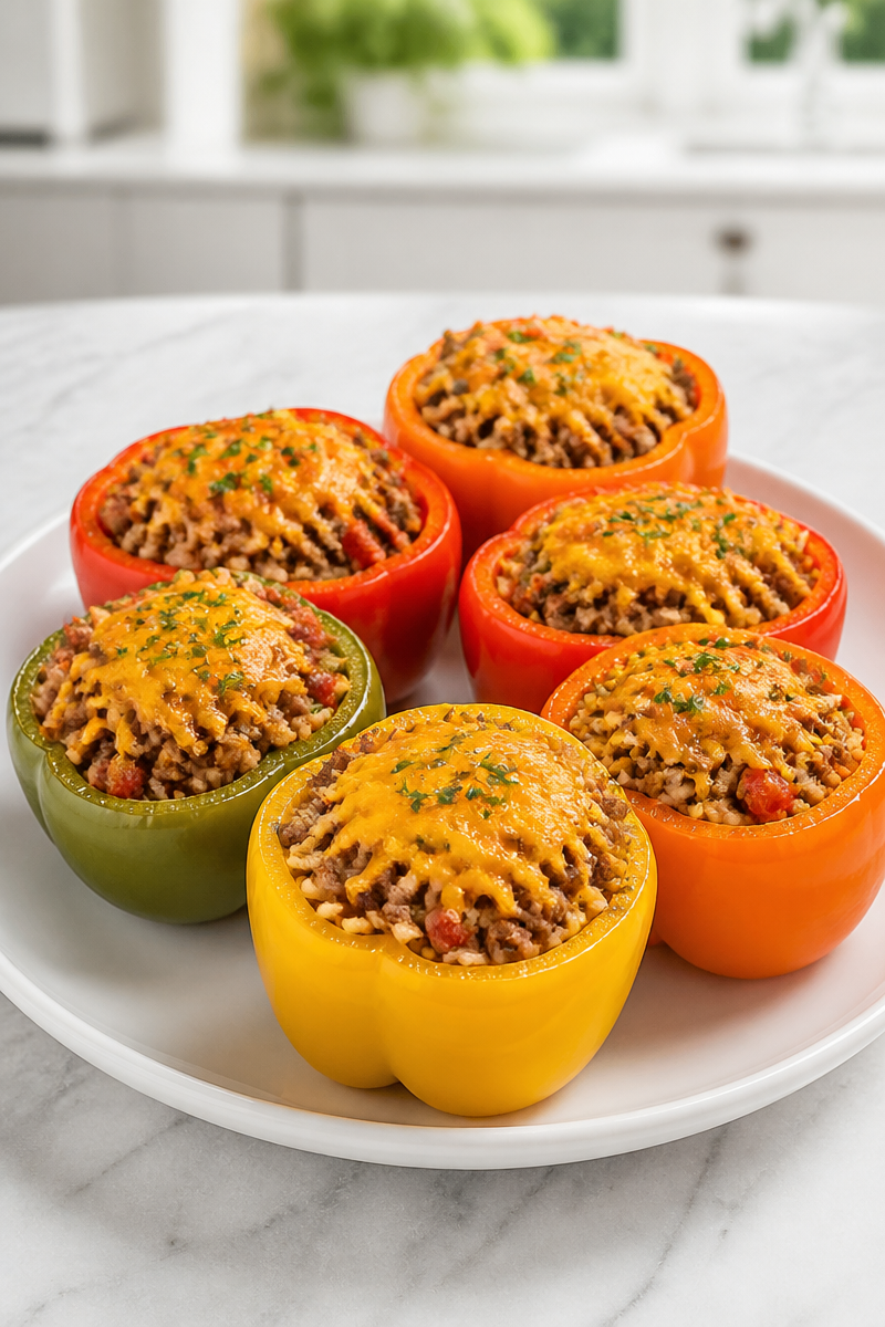 Ground Beef Freezer Meal Stuffed Pepper
