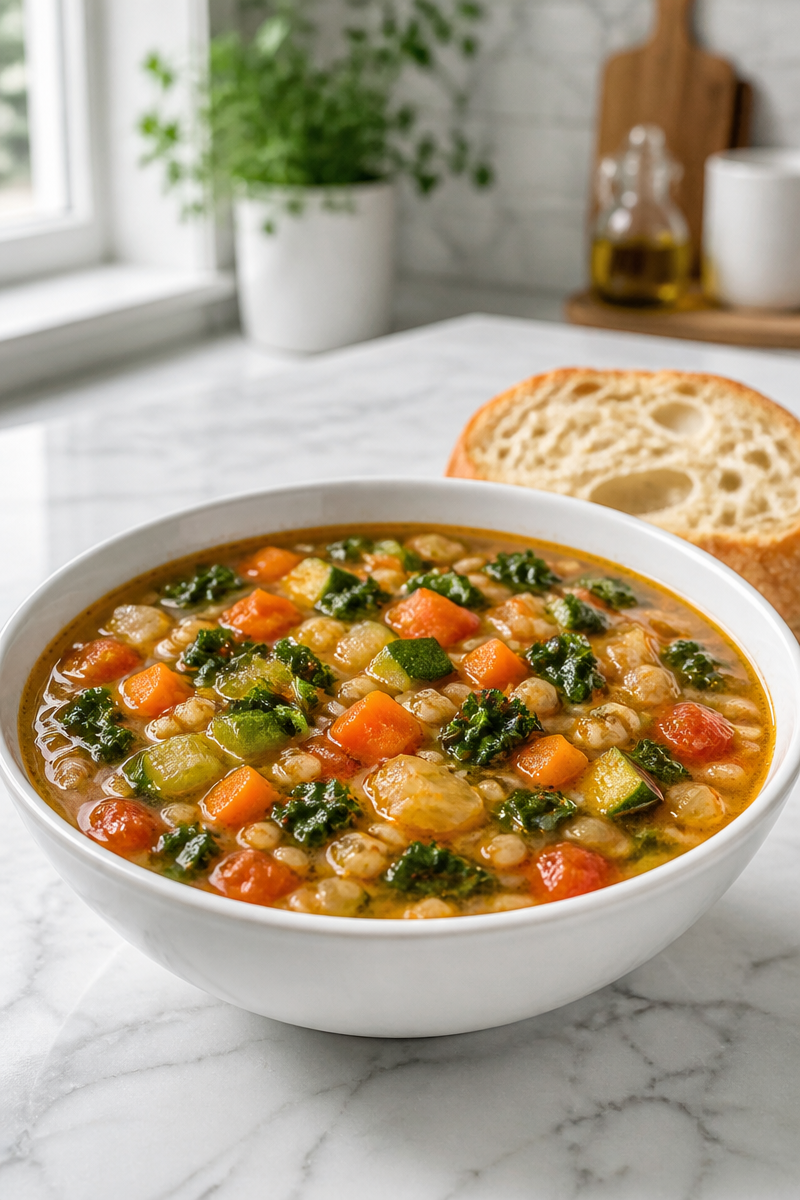 Hearty Vegetable Barley Soup Bowl
