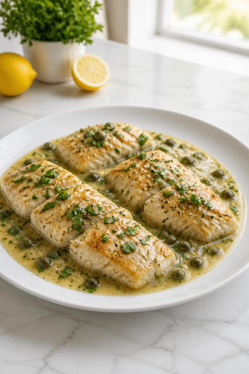 High Protein Baked Cod Piccata High Protein Baked Cod Piccata