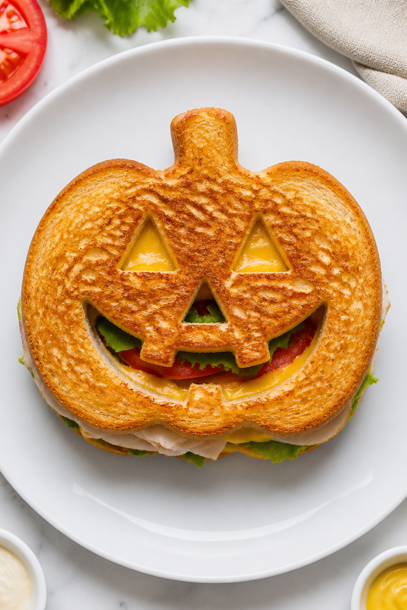 Jack O Lantern Turkey Cheddar Panini Sandwich Jack O Lantern Turkey Cheddar Panini Sandwich