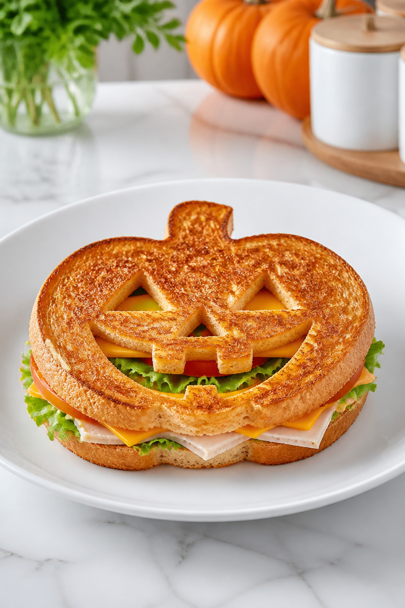 Jack O Lantern Turkey Cheddar Panini Sandwich Jack O Lantern Turkey Cheddar Panini Sandwich