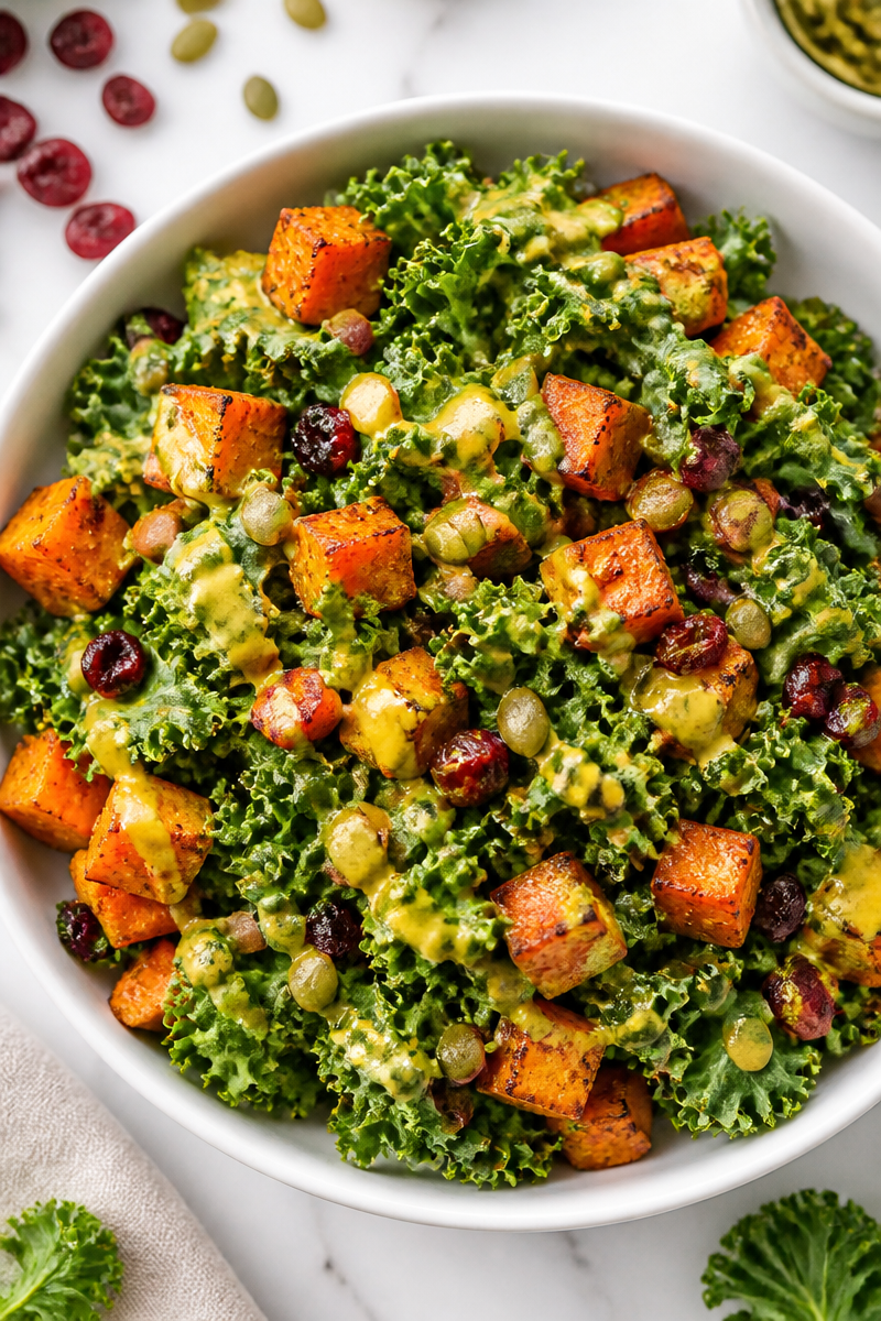 Kale Sweet Potato Curry Maple Dressing Kale Sweet Potato Curry Maple Dressing