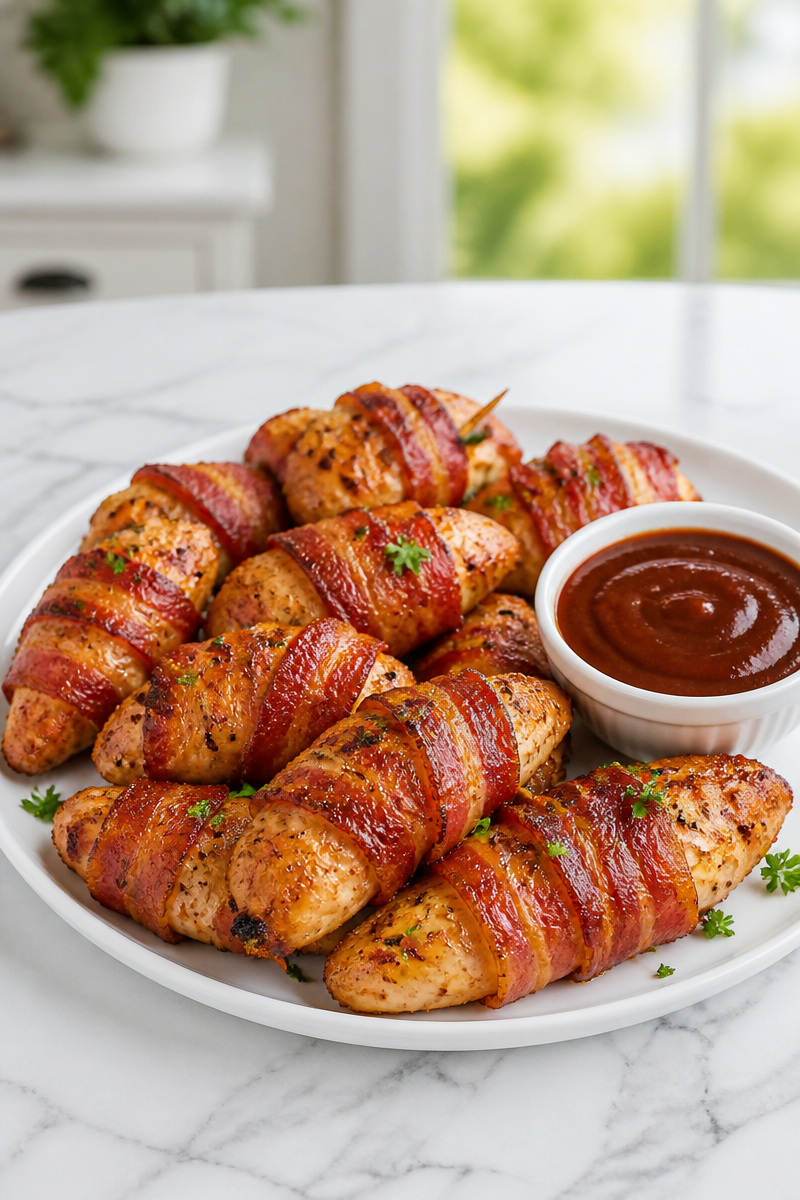 Keto Bacon Wrapped Chicken Tenders