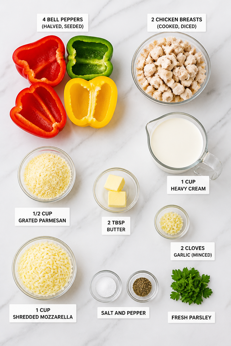 Keto Chicken Alfredo Stuffed Peppers