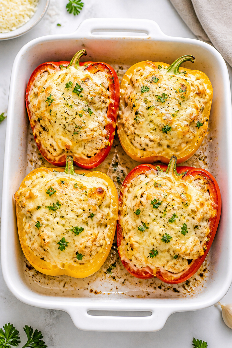 Keto Chicken Alfredo Stuffed Peppers