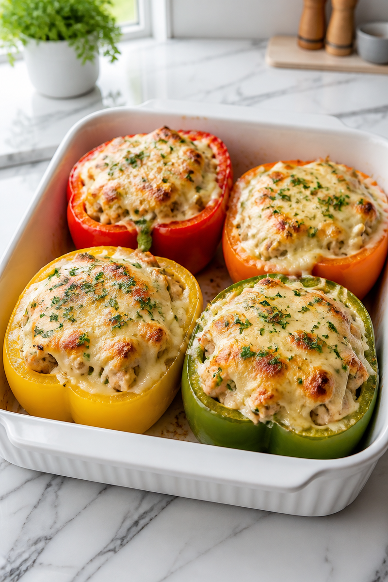 Keto Chicken Alfredo Stuffed Peppers