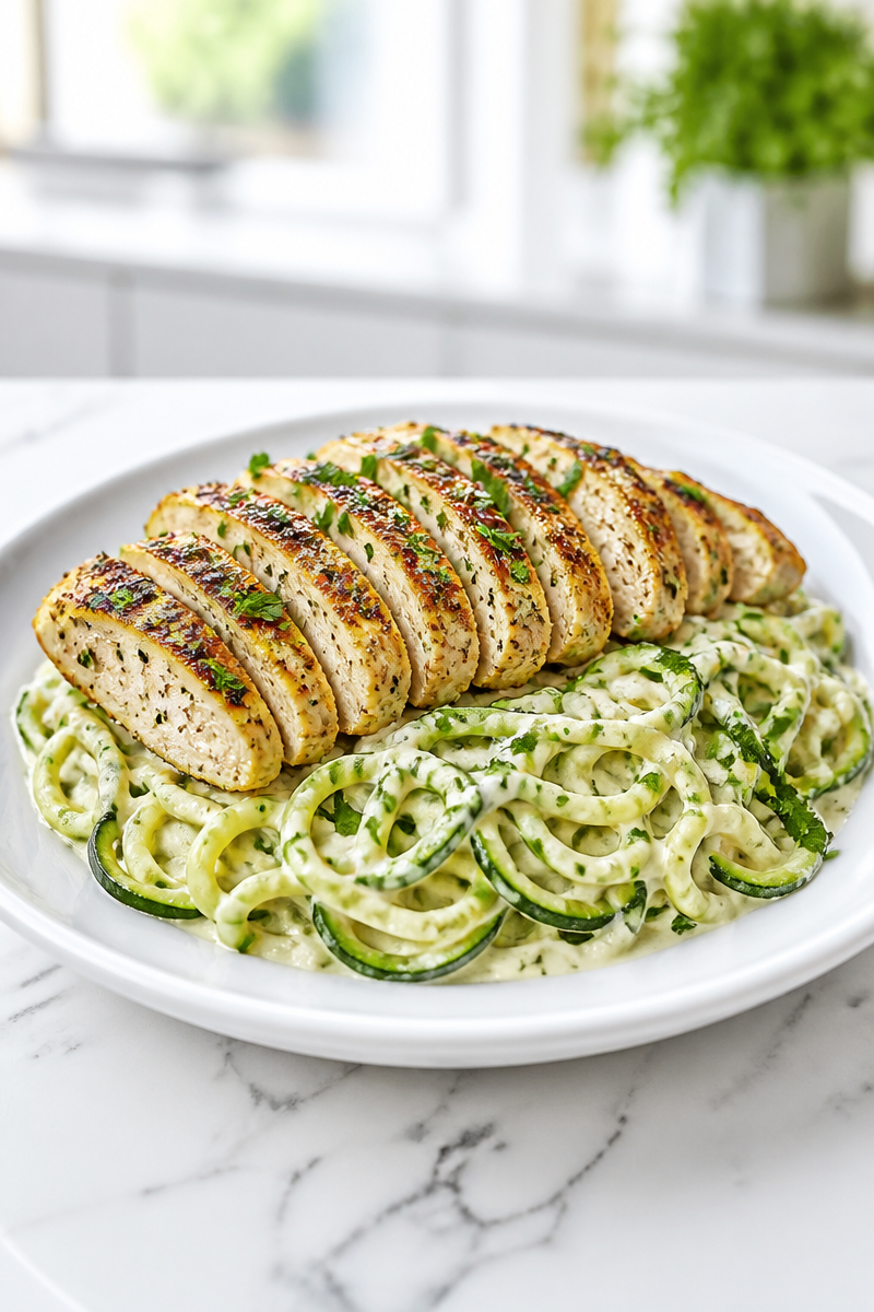 Keto Chicken Alfredo Zoodle Bowl