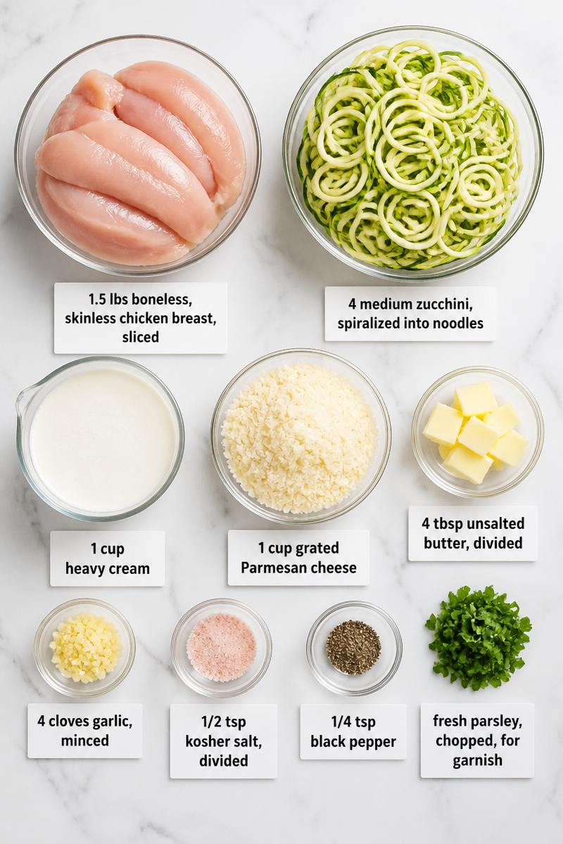 Keto Chicken Alfredo Zoodle Bowl