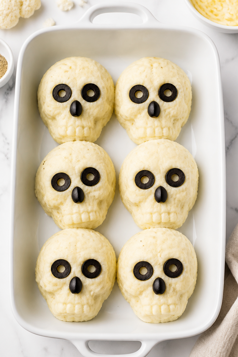 Keto Halloween Cauliflower Cheese Skulls