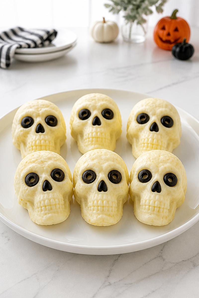 Keto Halloween Cauliflower Cheese Skulls