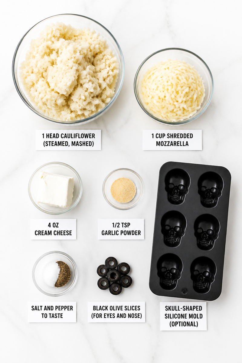 Keto Halloween Cauliflower Cheese Skulls