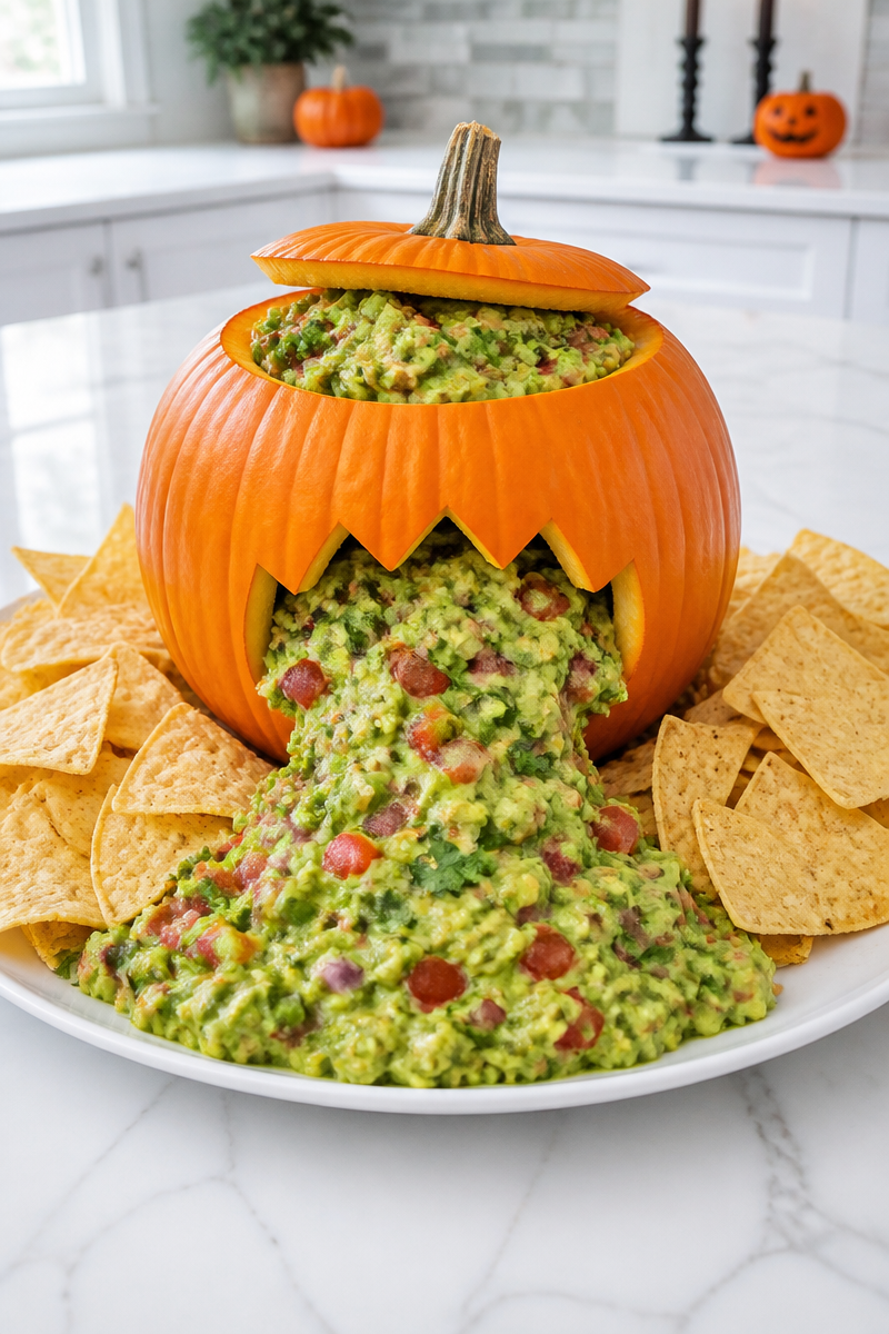 Keto Halloween Puking Pumpkin Guacamole