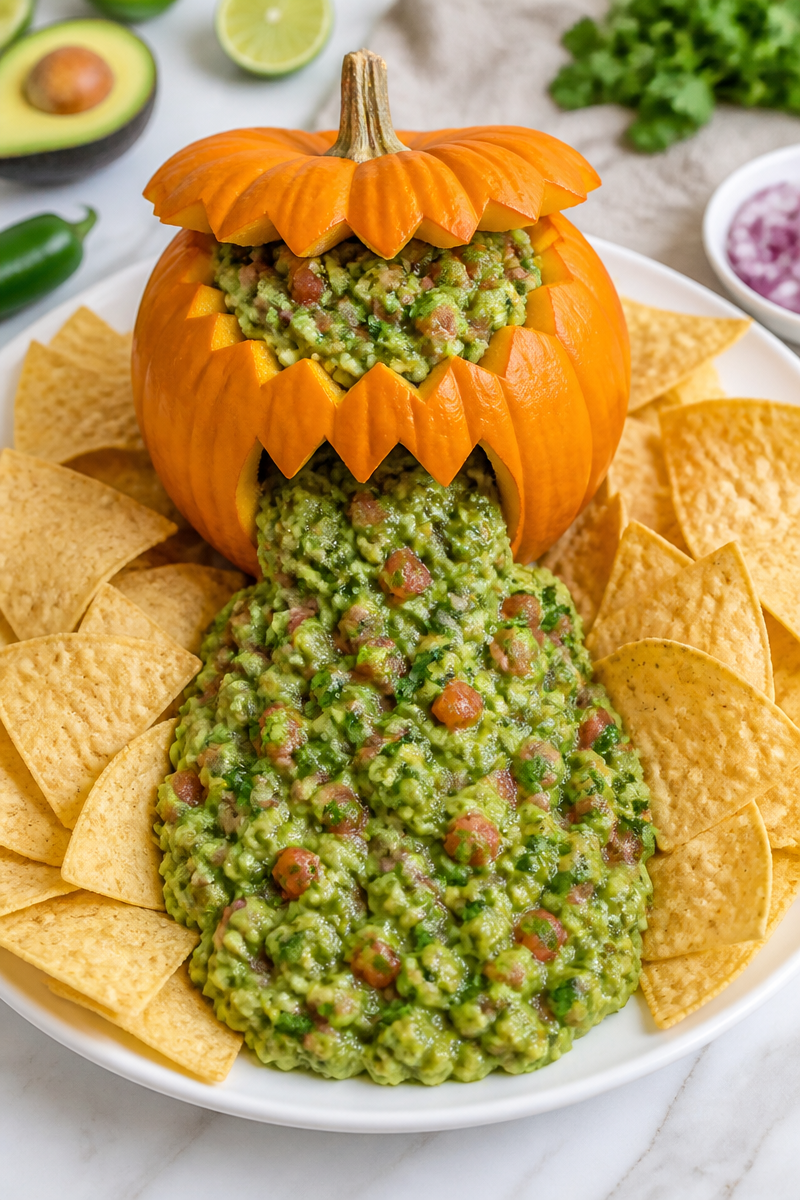 Keto Halloween Puking Pumpkin Guacamole
