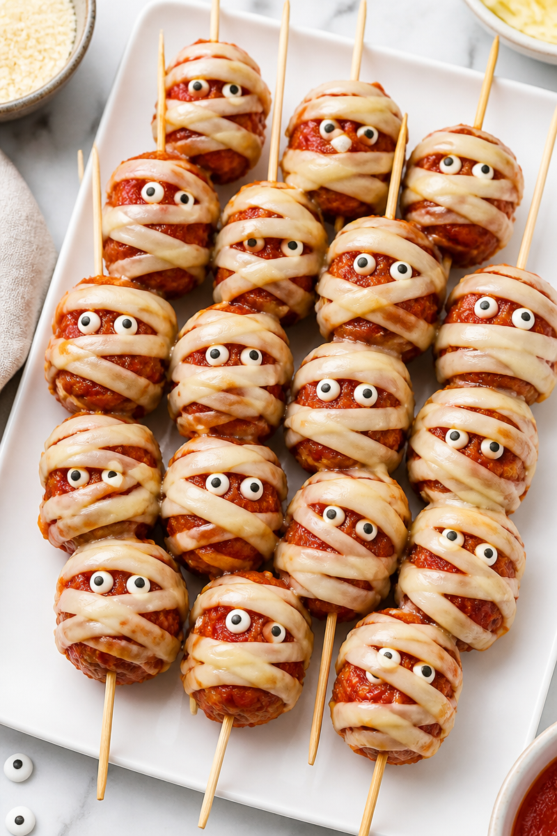 Keto Mummy Meatball Sub Skewers Keto Mummy Meatball Sub Skewers