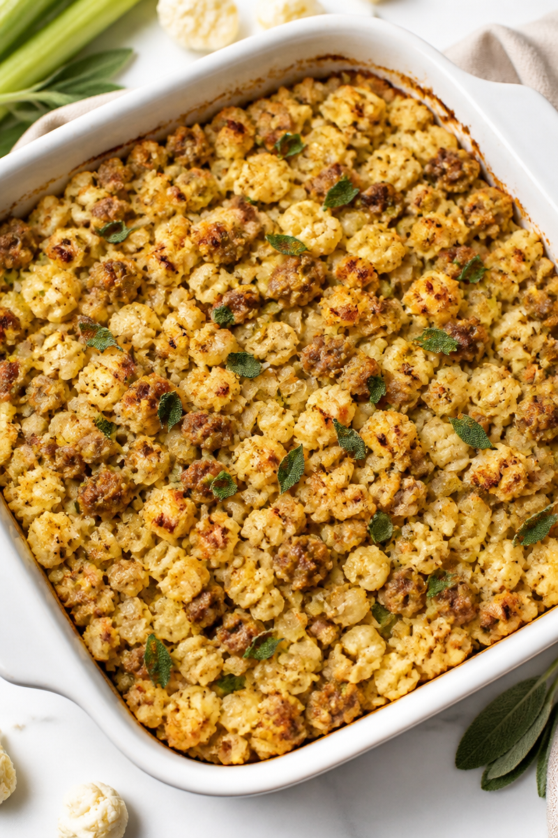 Keto Sausage Cauliflower Stuffing Holiday Side Keto Sausage Cauliflower Stuffing Holiday Side