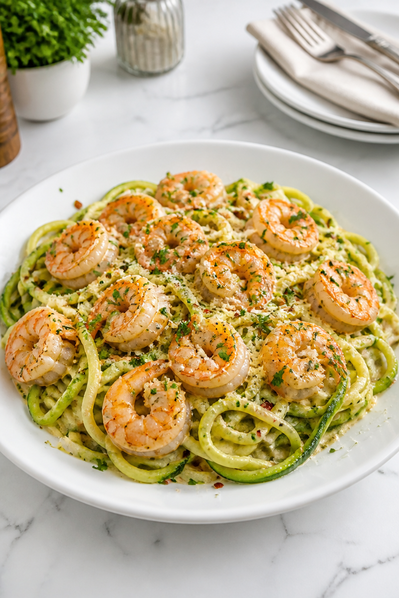 Keto Shrimp Zucchini Noodle Skillet
