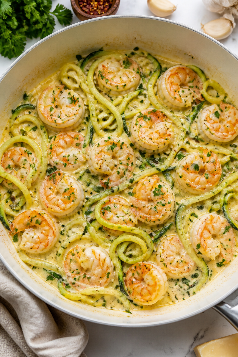 Keto Shrimp Zucchini Noodle Skillet
