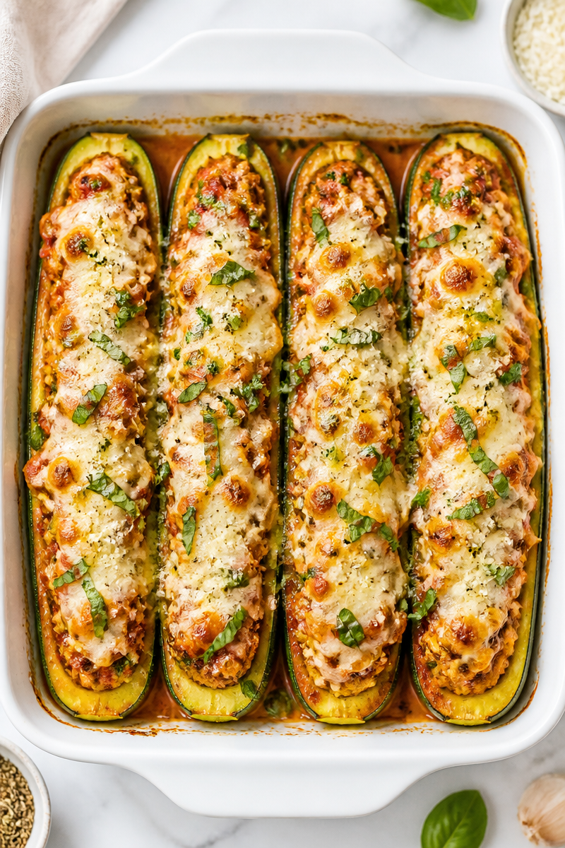 Keto Zucchini Boat Ground Turkey Bake