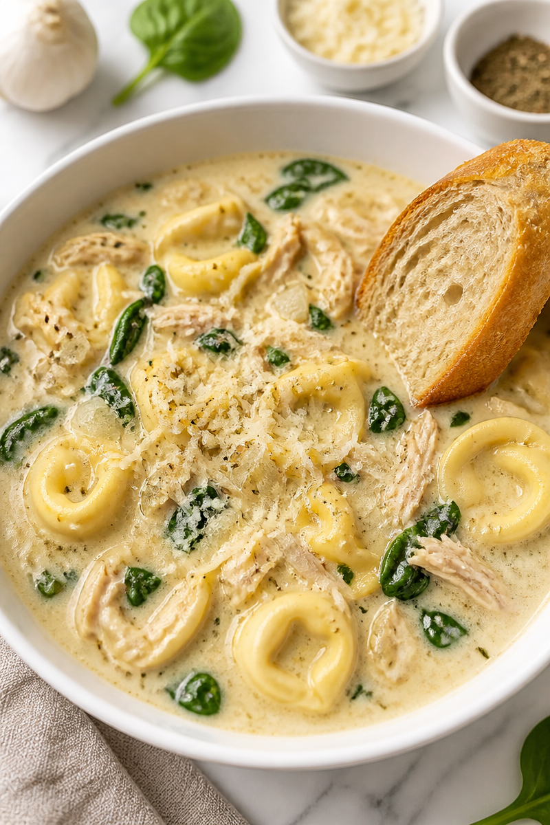 Loaded Chicken Tortellini Alfredo Soup
