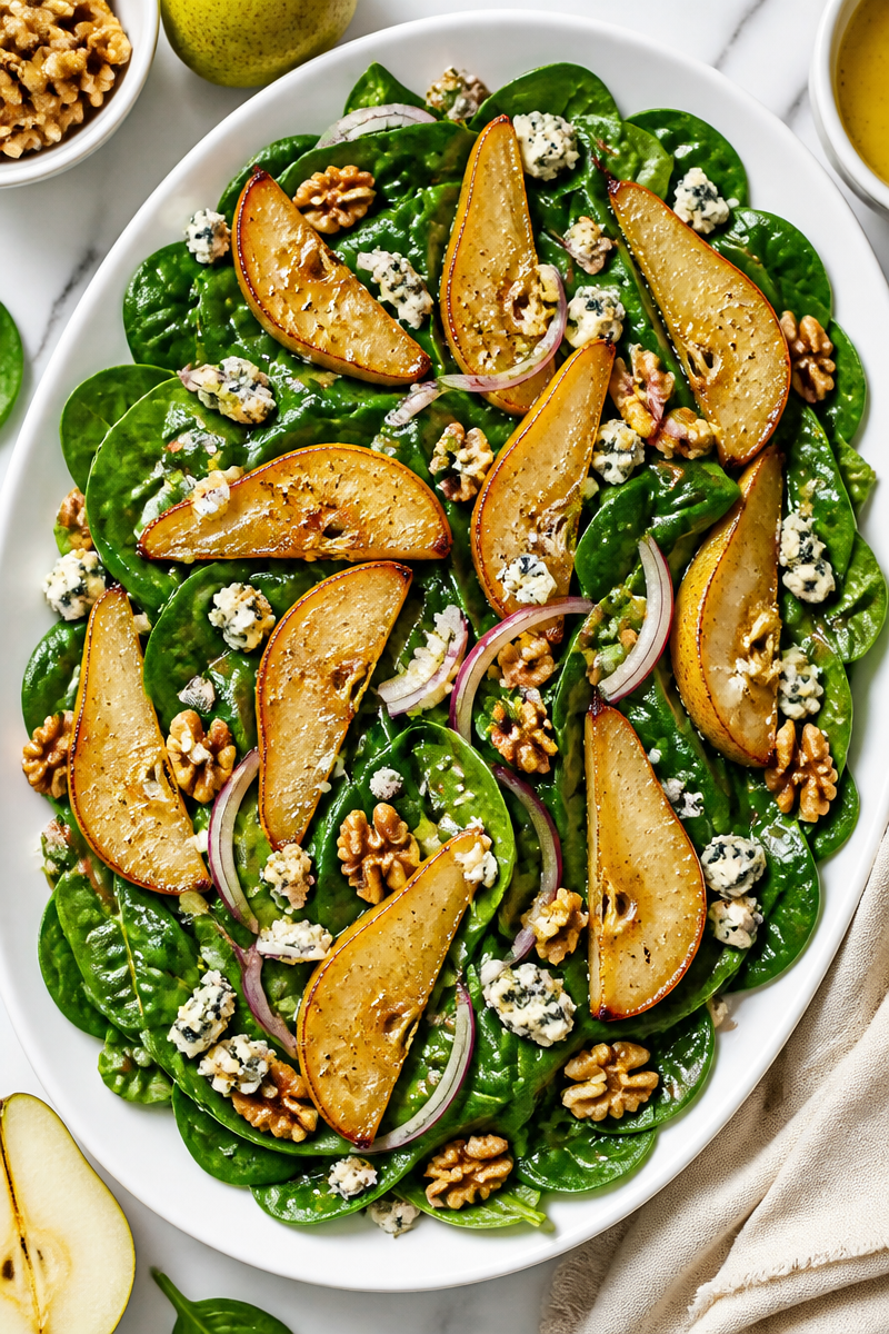 Maple Roasted Pear Walnut Spinach Salad Maple Roasted Pear Walnut Spinach Salad