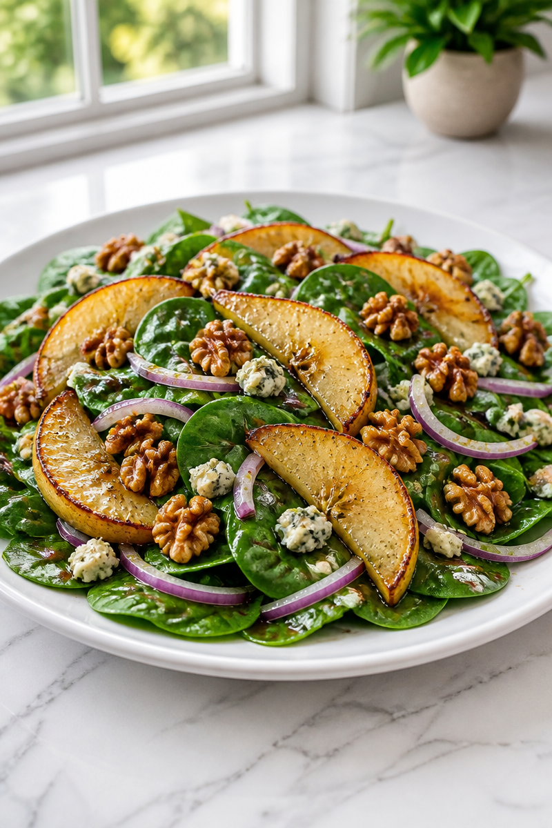 Maple Roasted Pear Walnut Spinach Salad Maple Roasted Pear Walnut Spinach Salad
