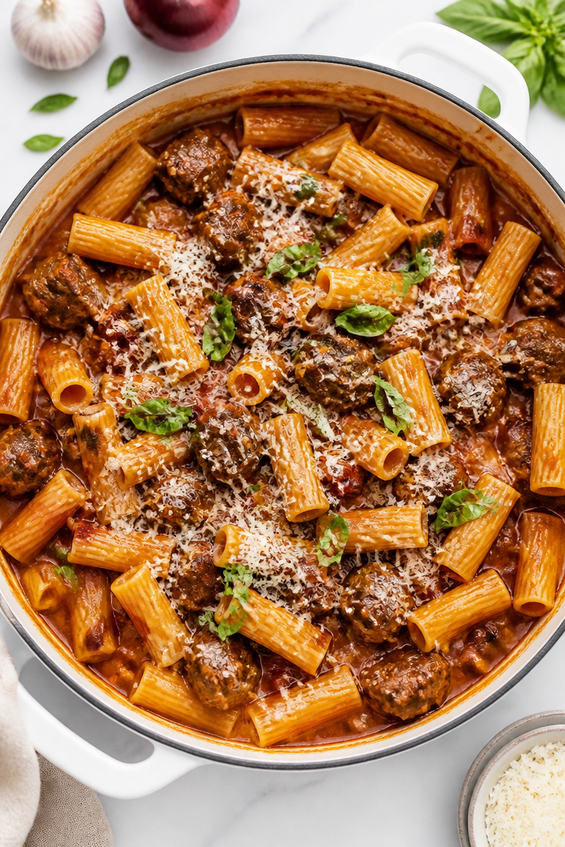One Pot Braised Beef Rigatoni Comfort