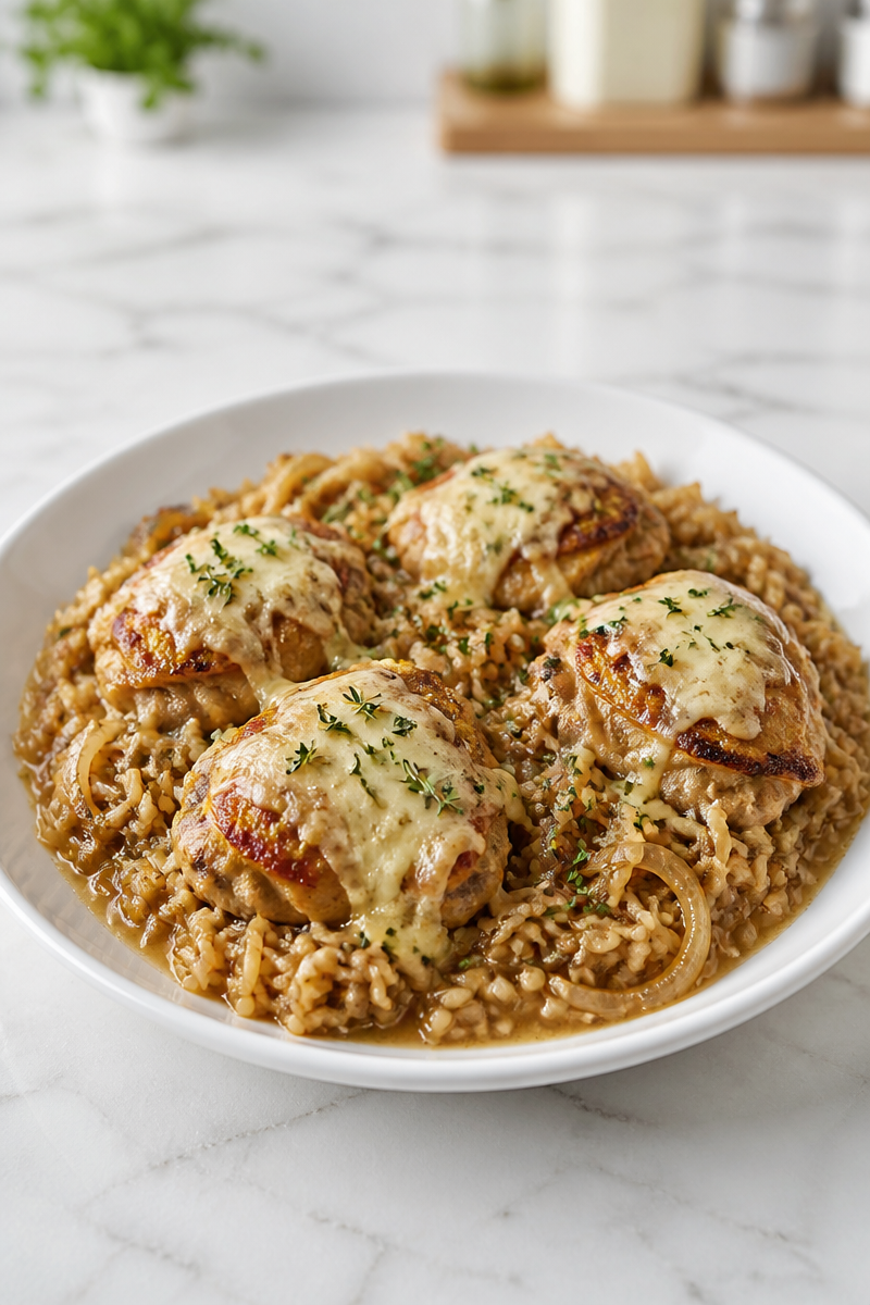 One Pot French Onion Chicken Rice