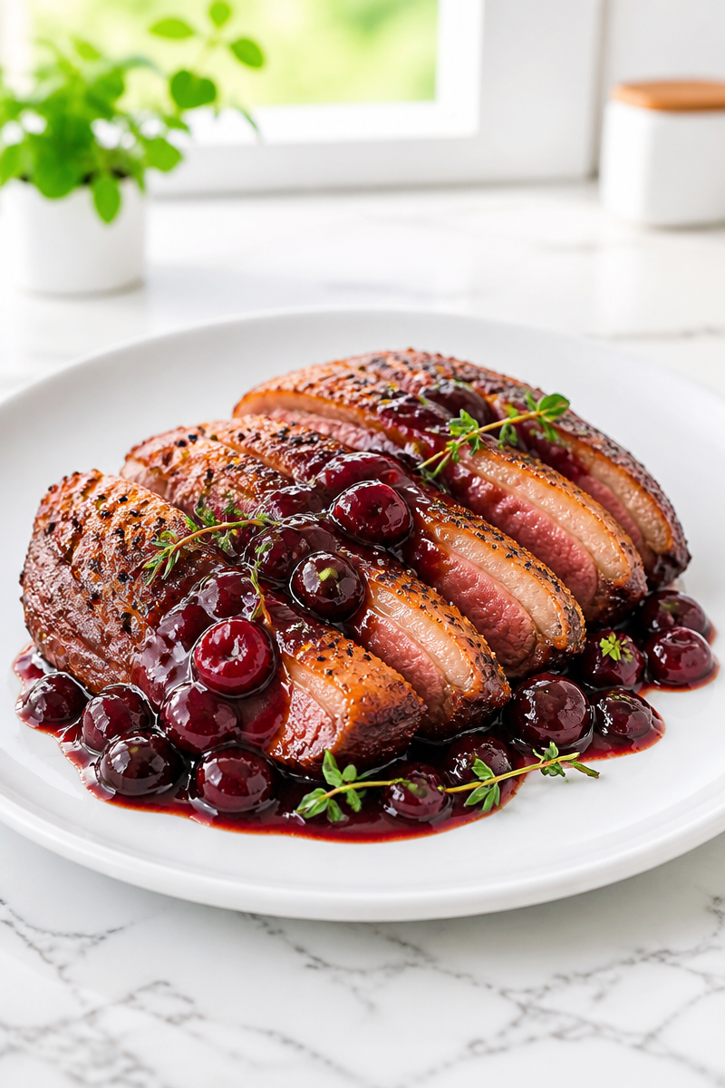 Pan Seared Duck Breast Cherry Sauce