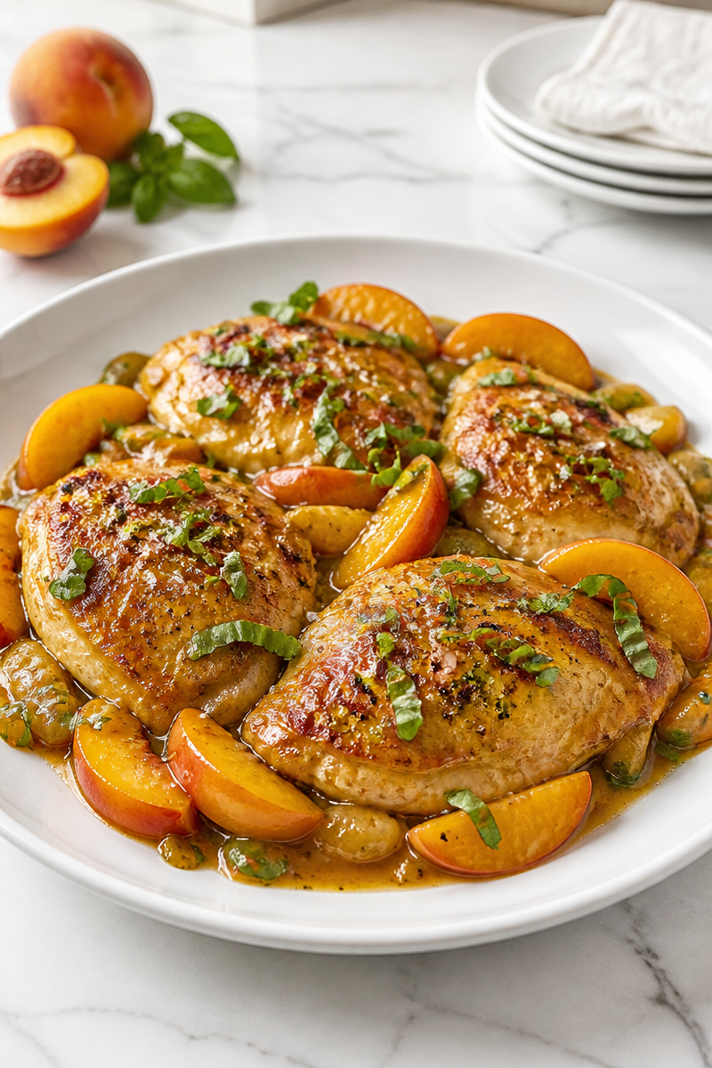 Peach Dijon Chicken Skillet Basil Finish Peach Dijon Chicken Skillet Basil Finish