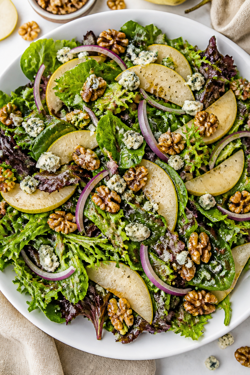 Pear Blue Cheese Candied Walnut Salad