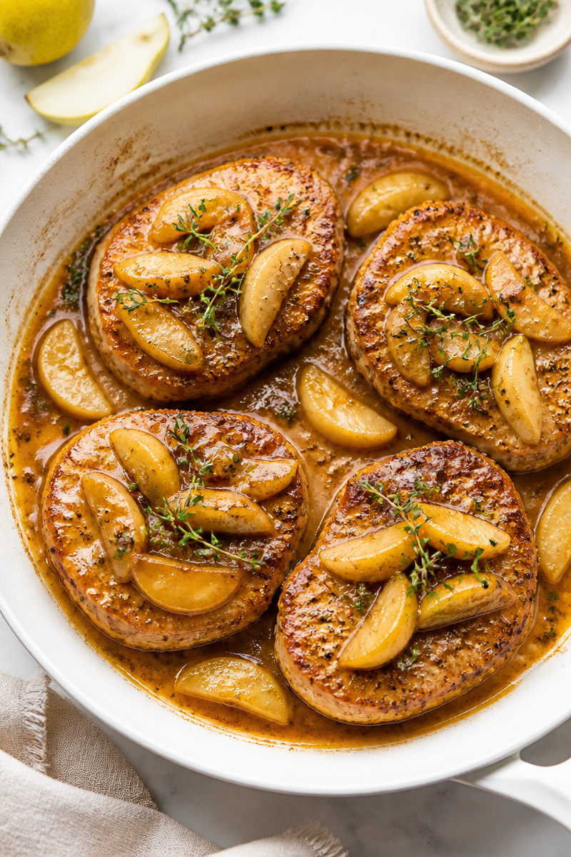 Pear Compote Topped Pork Chop Skillet