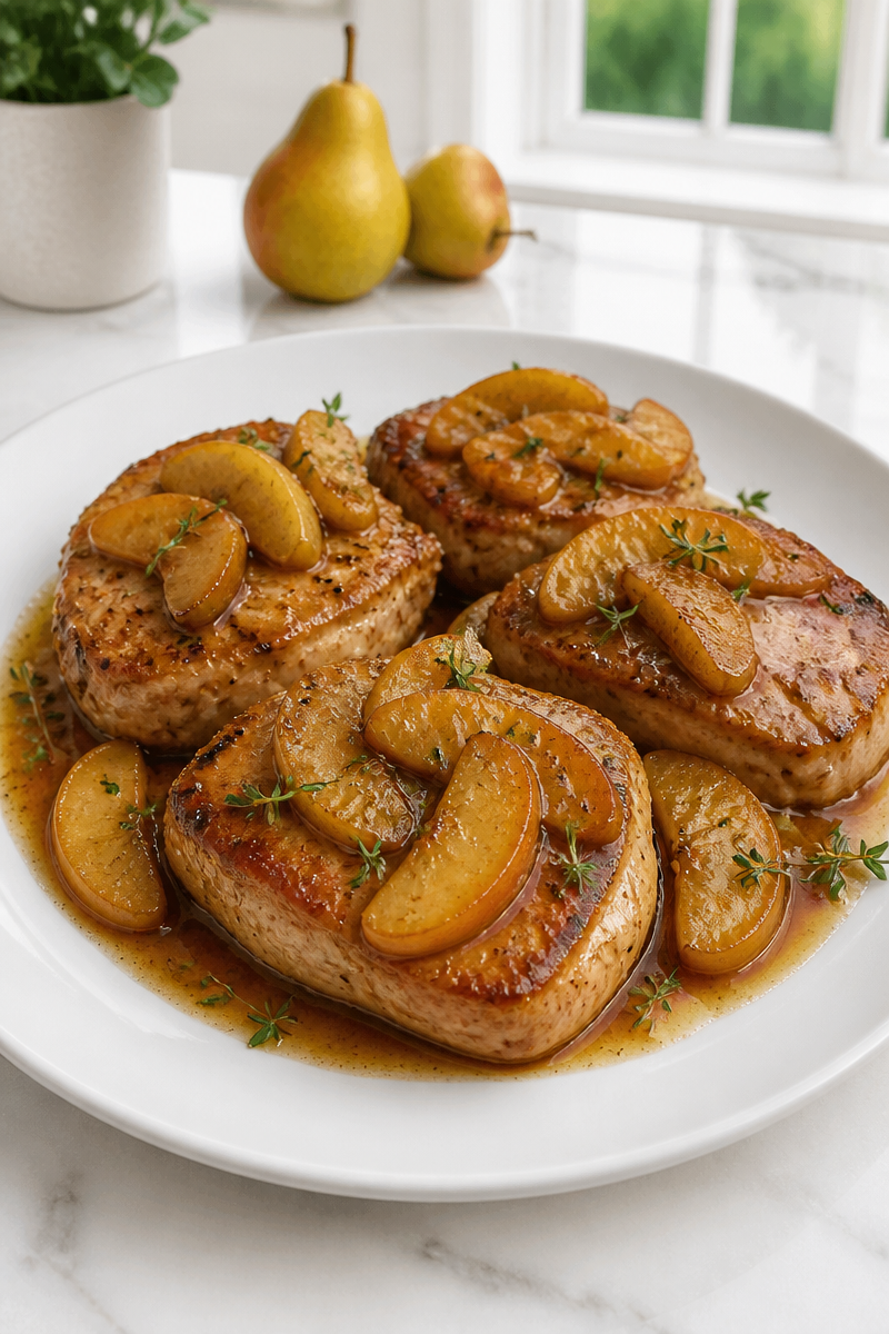 Pear Compote Topped Pork Chop Skillet