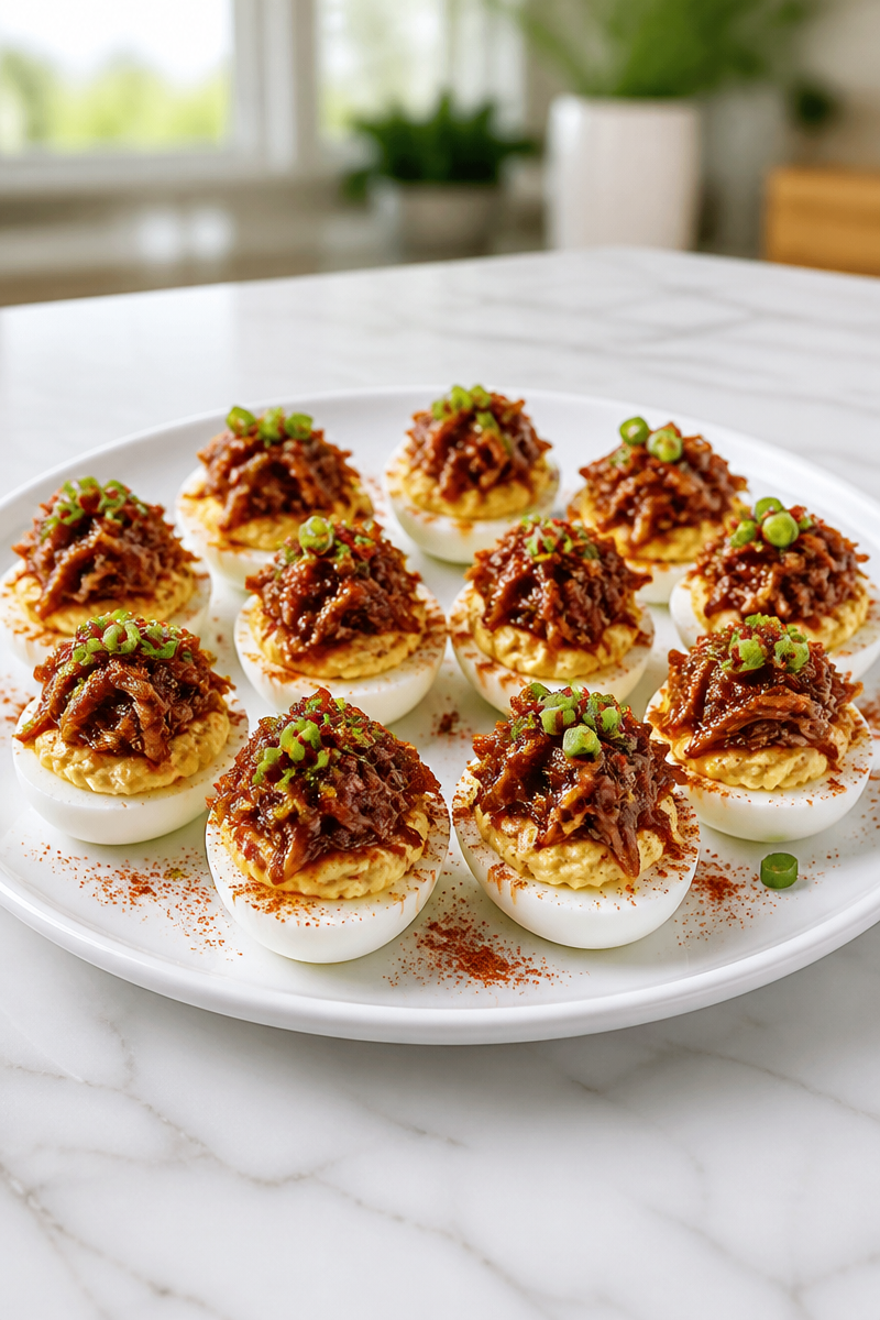 Pulled Pork Deviled Egg BBQ Bite Pulled Pork Deviled Egg BBQ Bite