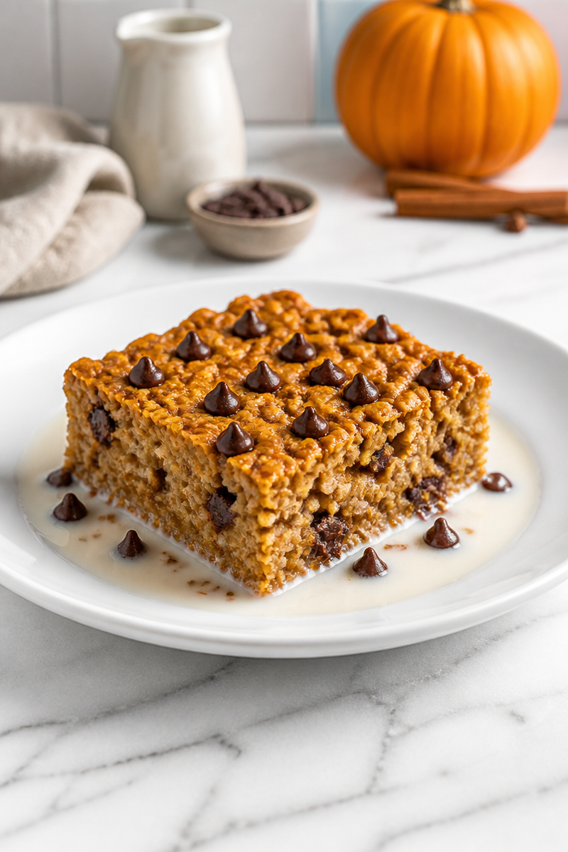 Pumpkin Chocolate Chip Baked Oatmeal Casserole