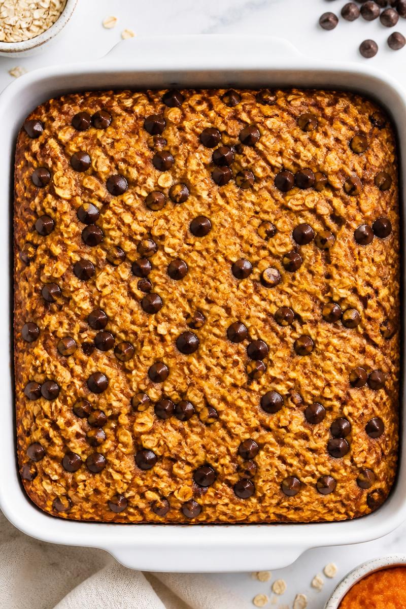 Pumpkin Chocolate Chip Baked Oatmeal Casserole