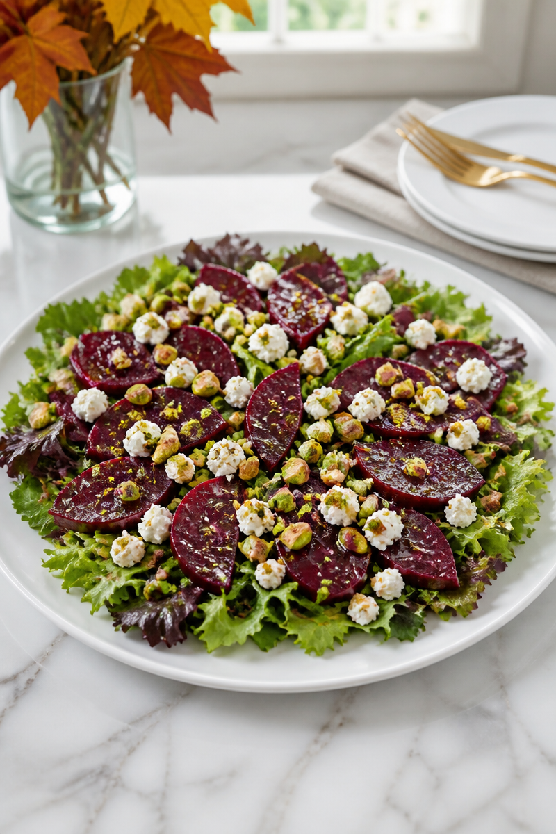 Roasted Beet Goat Cheese Pistachio Salad