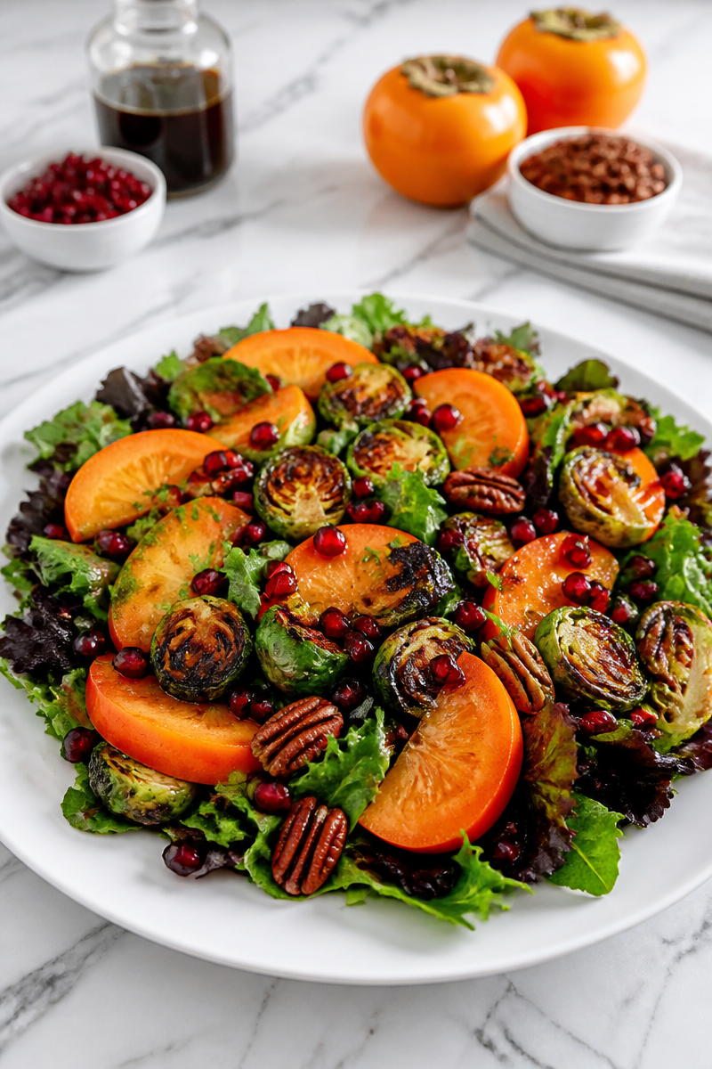 Roasted Brussels Sprout Persimmon Pecan Salad Roasted Brussels Sprout Persimmon Pecan Salad