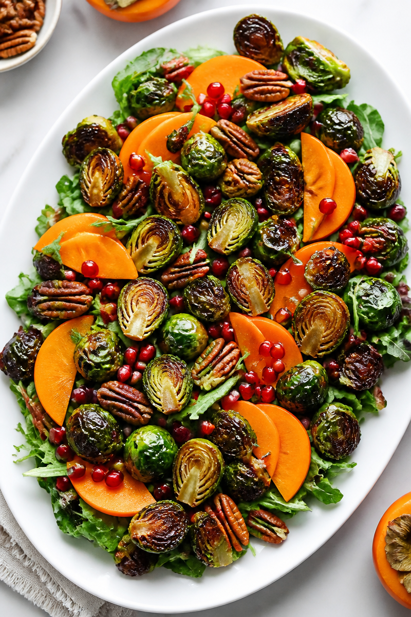 Roasted Brussels Sprout Persimmon Pecan Salad Roasted Brussels Sprout Persimmon Pecan Salad