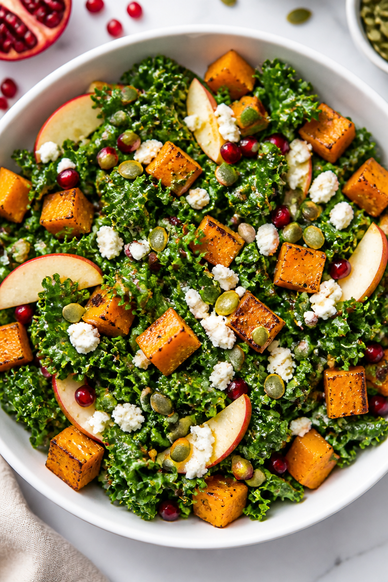 Roasted Butternut Squash Pomegranate Kale Salad