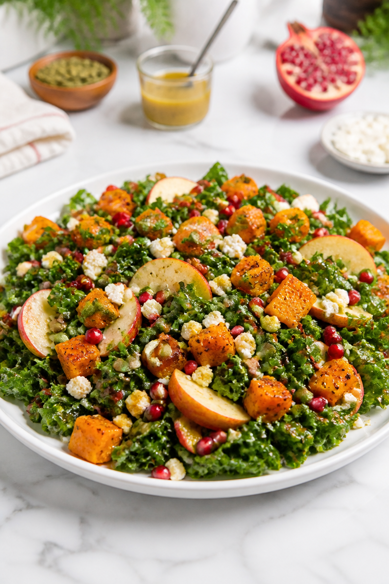 Roasted Butternut Squash Pomegranate Kale Salad