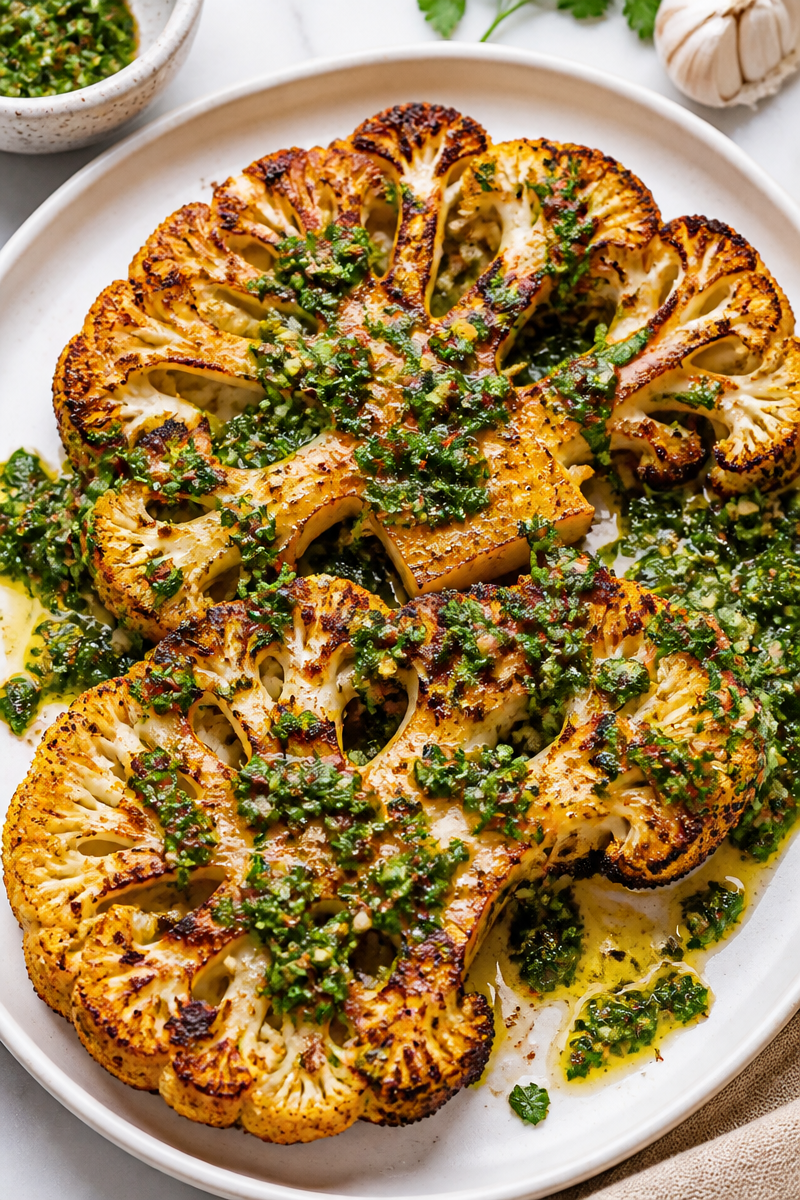 Roasted Cauliflower Steak Chimichurri Sauce