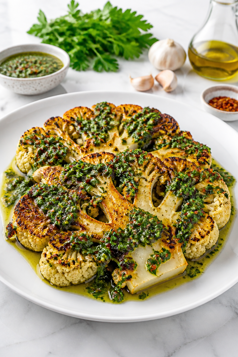 Roasted Cauliflower Steak Chimichurri Sauce