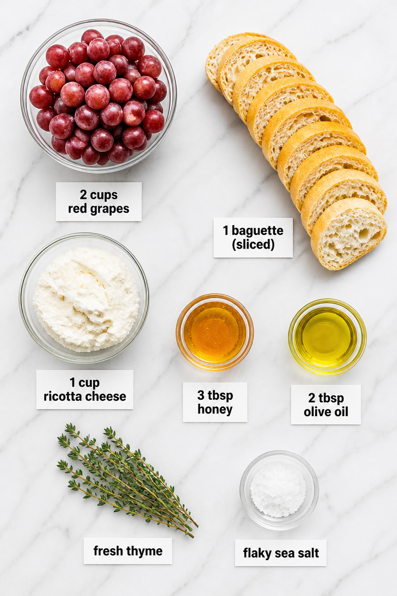 Roasted Grape Ricotta Honey Crostini