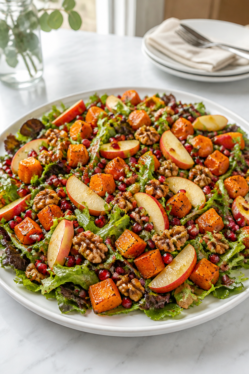 Roasted Pumpkin Apple Pomegranate Harvest Salad